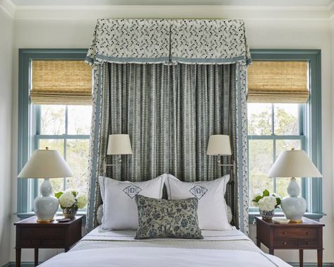 Curtains Behind Bed, Southern Living Idea House, Riverside House, Southern Living Homes, Cottage Bedroom, Southern Home, Cottage Living, House Built, Blue Bedroom