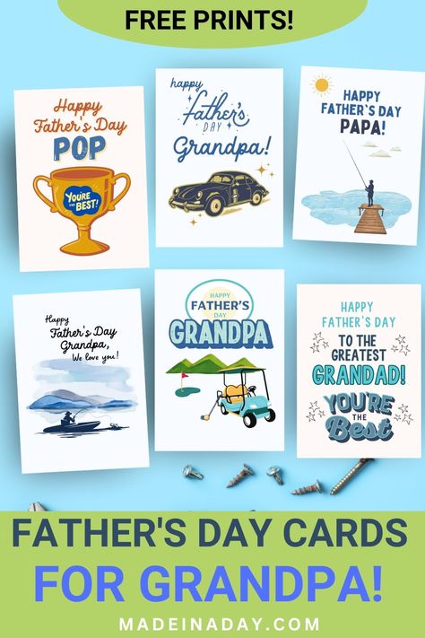 This Father's Day celebrate, honor and appreciate your fathers, grandfathers, and father figures with a sentimental card from my printable Grandad Father's Day Card set! fathers day card for papa, papa fathers day card, fathers day cards for grandfather, grandpa fathers day card Cards For Grandfather, Grandpa Fathers Day Card, Fathers Day Printables, Gifts For A Man, Gift Ideas Fathers Day, Card Fathers Day, Father's Day Printable, Fathers Day Card, Clay Paint