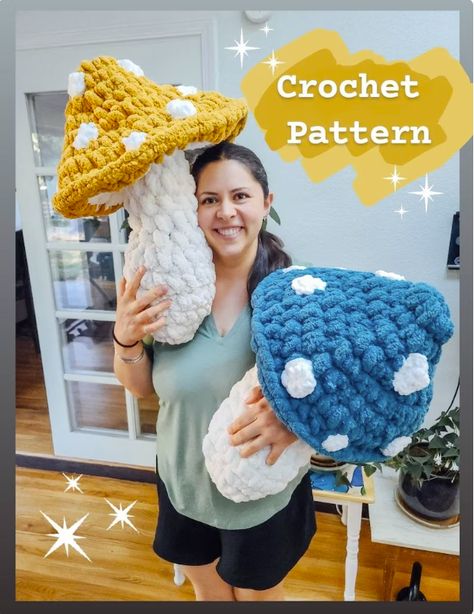 Giant Crochet Mushroom Pattern by TurtlesDreamCrochet - crochet envy Giant Crochet Mushroom, Crochet Mushroom Pattern, Giant Crochet, Magical Mushroom, Amigurumi For Beginners, Mushroom Garden, Mushroom Pattern, Bernat Blanket, Crochet Mushroom