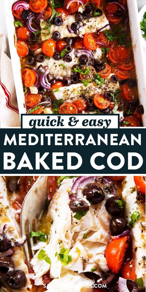 Mediterranean Baked Cod, Cod Recipes Healthy, Cod Fish Recipes Baked, Mediterranean Fish, Healthy Eating Books, Haddock Recipes, Mediterranean Fish Recipe, Baked Cod Recipes, Mediterranean Recipes Healthy