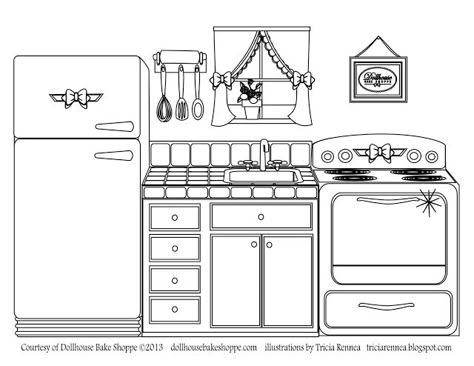 Small Dollhouse Diy, Kitchen Coloring Pages, Kitchen Drawing, House Colouring Pages, Paper Doll House, Online Coloring Pages, Kitchen Color, Dolls Houses, Paper Houses