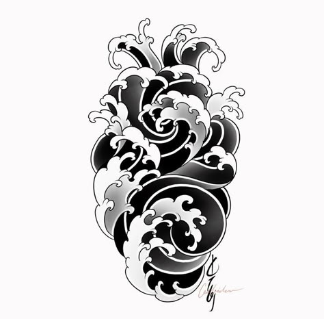 Japanese Background Tattoo Design, Spine Tattoo Japanese, Raijin Tattoo, Japanese Cloud Tattoo, Tattoo Japonais, Japanese Wave Tattoos, Japanese Hand Tattoos, Tato Maori, Japanese Letters