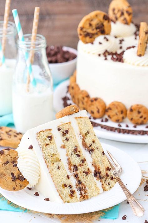 Chocolate Chip Cookie Cake, Cookies And Milk, Brownie Desserts, Milk And Cookies, Oreo Dessert, Milk N Cookies, Milk Cookies, Vanilla Frosting, Layer Cakes