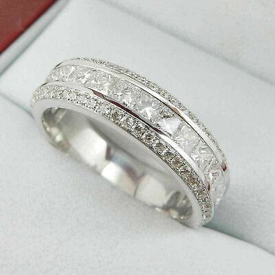 (eBay) 14K White Gold Over 2.5Ct Princess Cut Simulated Diamond Men's Wedding Band Ring Eternity Engagement Ring, Mens Band Rings, Mens Diamond Wedding Bands, Rings Mens Wedding Bands, Mens Engagement, Eternity Band Ring, Engagement Bands, Wedding Band Ring, Men Diamond Ring