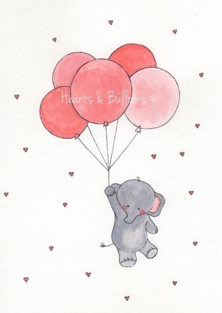 Elephant Balloon, Watercolor Birthday, Child Art, Art Tumblr, Baby Art, An Elephant, Diy For Girls, Childrens Art