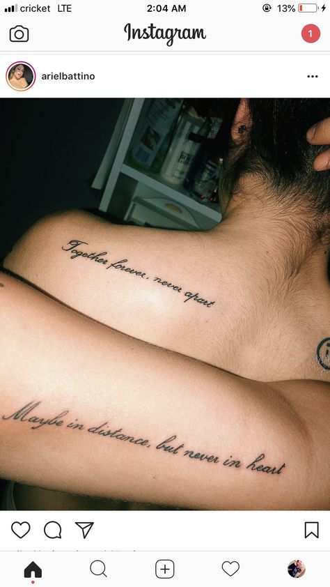 Bff Quote Tattoos, Men Tattoos For Wife, Men’s Tattoo For Wife, Matching Bios For Couples Ideas, Couples Quote Tattoos, Matching Lyric Tattoos, Couple Quote Tattoos, Matching Tattoo For Couples, Couple Tattoo Ideas Meaningful