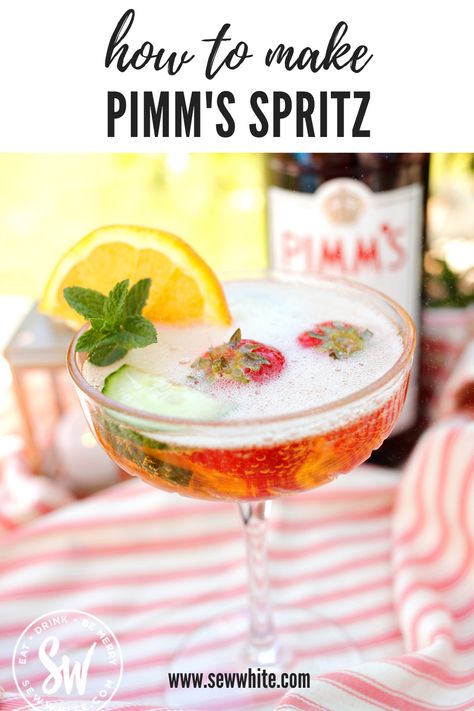 A traditional Pimm's cocktail is great but my Pimm's cocktail is even better. This Pimm's Spritz takes a classic Pimm's to the next level by mixing Pimm's and Prosecco to make a fruity and bubbly cocktail. A perfect Wimbledon tennis cocktail and an easy summer party drink to make at home. Wimbledon Party Food, Tennis Cocktail, Brunch Themes, Drink To Make At Home, Pimms Cocktail, Summer Party Drink, Recipes With Fruit, Wimbledon Party, Tennis Party Decorations