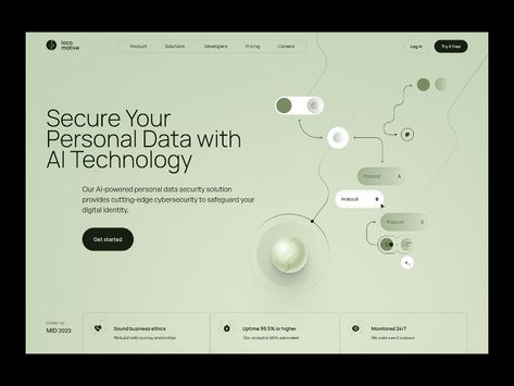 locomotive - website for security platform personal data with AI by Artem Kovalenko for Glow on Dribbble Best Web Design Inspiration, Business Web Design, Data Visualization Design, Data Visualisation, Best Web Design, Security Solutions, Data Security, Ui Inspiration, Web Design Company