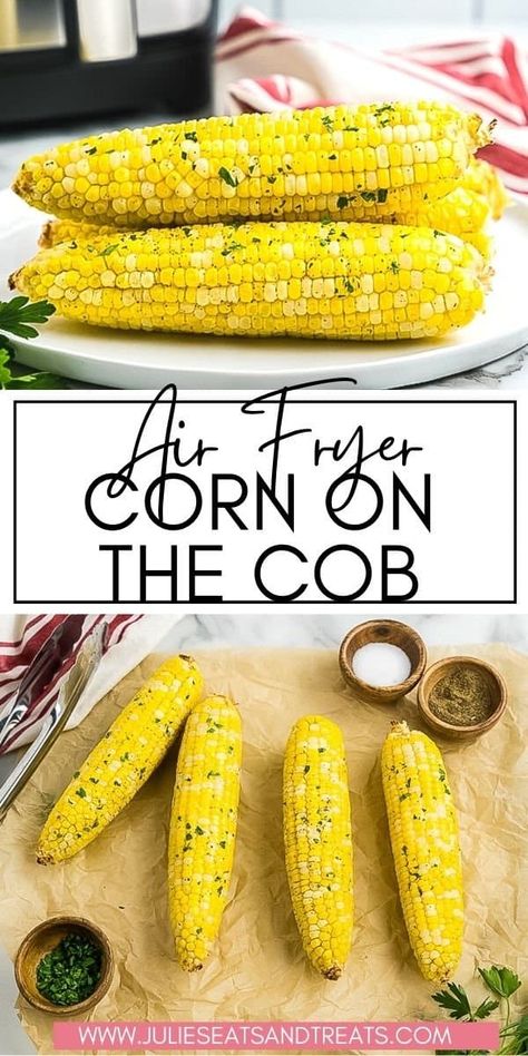 Quick and easy Air Fryer Corn on the Cob is going to be your favorite way to make fresh sweet corn. It's tender, delicious and bursting with flavor in each bite. After it's perfectly toasted in the air fryer slather some butter on it and serve for the perfect summer side dish! Air Fryer Recipes Chicken Tenders, Air Fryer Recipes Chicken Thighs, Air Fryer Recipes Healthy Low Carb, Air Fryer Corn, Air Fryer Recipes Keto, Healty Dinner, Easy Air Fryer Recipes, Ninja Foodi Recipes, The Best Air Fryer