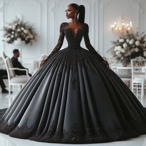 Nanice Weddings | Wedding dresses in Accra | 🖤 BLACK 🖤 Bold | Alluring | Sophistication | Class | Elegance | Attention Seeking 🖤🌟 #bridalmagic🖤 . . . . . . . . . .… | Instagram Black Aesthetic Wedding Dress, Luxurious Black Wedding Dress, Black Bridal Gown Aesthetic, Black Bride Dress Aesthetic, Royal Ball Gown Aesthetic Black, Pnina Tornai Black Wedding Dress, Aesthetic Wedding Dress, Macabre Fashion, Attention Seeking