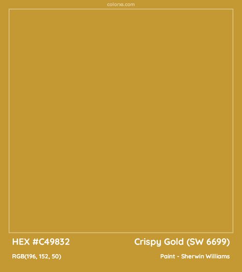 Sherwin Williams Crispy Gold (SW 6699) Paint color codes, similar colors and paints, palettes | Hex RGB CMYK | images - colorxs.com Solid Gold Behr Paint, Gold Color Hex Code, Sherwin Williams Gold Paint Colors, Gold Color Cmyk, Gold Hex Code, Vanilla Texas Sheet Cake, Gold Color Hex, Gold Color Code, Gold Rgb