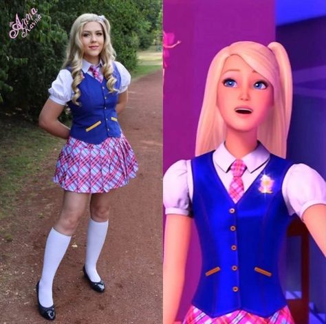 Barbie Charm School Outfits, Barbie Back To School, Barbie Charm School Uniform, Barbie School Outfit, School Character Day Ideas, Princess Charm School Costume, Barbie Princess Charm School Costume, Blair Barbie Princess Charm School, Barbie Uniform