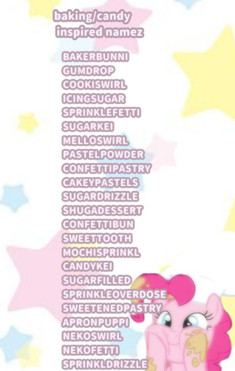 Cute Roblox Group Names, Free Username Ideas, Kawaii Usernames Ideas, Baking Username Ideas, Online Names Ideas, Kawaii Names Ideas, Kidcore Usernames, Cutecore Display Names, Candy Names Ideas