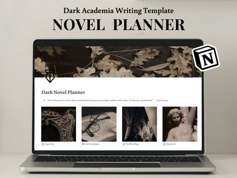 Dark Academia Notion Template, Dark Academia Writing, Dark Academia Notion, Academia Notion, Novel Planner, Story Organizer, Aesthetic Light Academia, Project Dashboard, Notion Inspo