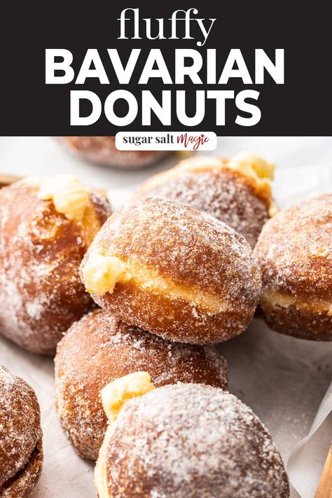 Bavarian Cream Donut Recipe, Donuts Filled, Caramel Doughnuts, Cream Donut Recipe, Bavarian Cream Filling, Fried Desserts, Cream Filled Donuts, Vanilla Cream Filling, Donut Filling