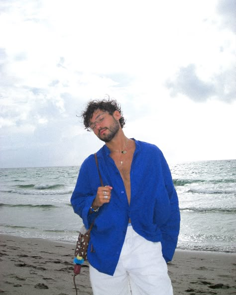 i see the sea ——— beach outfit, linen, summer fashion, ocean, blue, tropical outfit, menswear, leather accessories, men’s styling, frogs Men’s Tropical Outfit, Hawaii Mens Outfits, Men Island Outfit, Beach Aesthetic Man, Tropical Outfit Men, Beach Men Outfit, Tropical Aesthetic Outfit, Linen Fashion Men, Beach Fashion Men