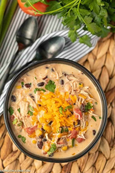 Try this Crockpot Creamy Chicken Taco Soup Recipe. It is so creamy and delicious. Not to mention easy! You will love creamy taco soup recipe! Creamy Taco Soup Recipe, Creamy Chicken Taco Soup, Crockpot Creamy Chicken, Creamy Taco Soup, Easy Crockpot Soup, Family Friendly Dinner Recipes, Chicken Taco Soup Recipe, Air Fryer Recipes Keto, Simmering Pot