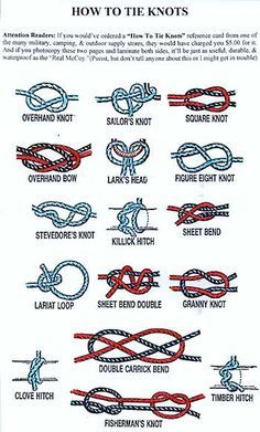 diffrent types of knots | Survival Knots-Ranger Knots-Basic Knots info Scout Knots, Types Of Knots, Survival Knots, Knots Guide, Paracord Knots, Knot Tying, Knots Diy, Rope Knots, Fishing Knots