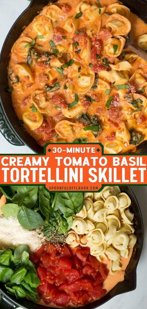 Creamy Tomato Basil Tortellini Skillet Creamy Tomato Basil Tortellini, Dinner Lazy, Tomato Basil Tortellini, Tortellini Skillet, Easy Skillet Dinner, Skillet Dinner Recipes, Lazy Dinners, Tortellini Recipes, One Skillet Meals