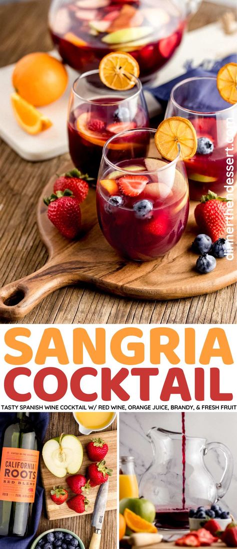 Sangria is a delicious Spanish wine cocktail made with red wine, orange juice, brandy, and fresh fruit slices. Sangria Recipes Sweet Red, Sangria With Orange Juice, Brandy Sangria, Orange Sangria Recipes, Frozen Sangria, Orange Sangria, Fall Sangria Recipes, Vodka And Pineapple Juice, Orange Juice Cocktails