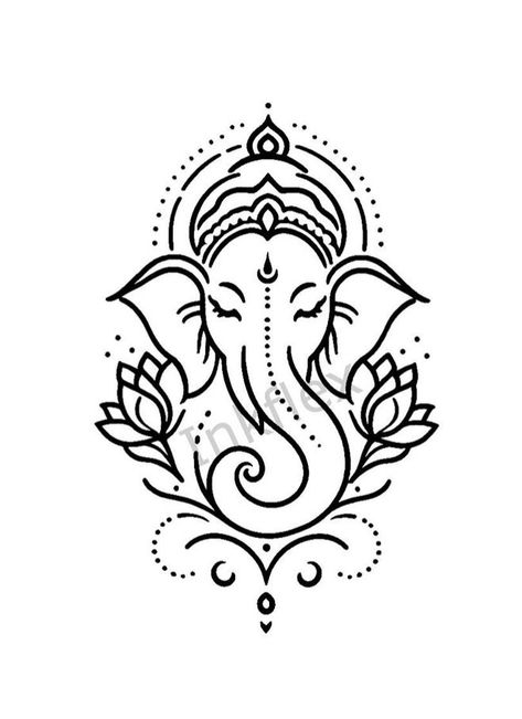 Simple Ganesha Line Art, Ganpati Outline Drawing, Simple Ganesh Tattoo, Ganesha Art Cute, Ganesh Simple Drawing, Ganesh Embroidery Design, Hindu Paintings Easy, Ganesh Outline Drawing, Ganpati Outline