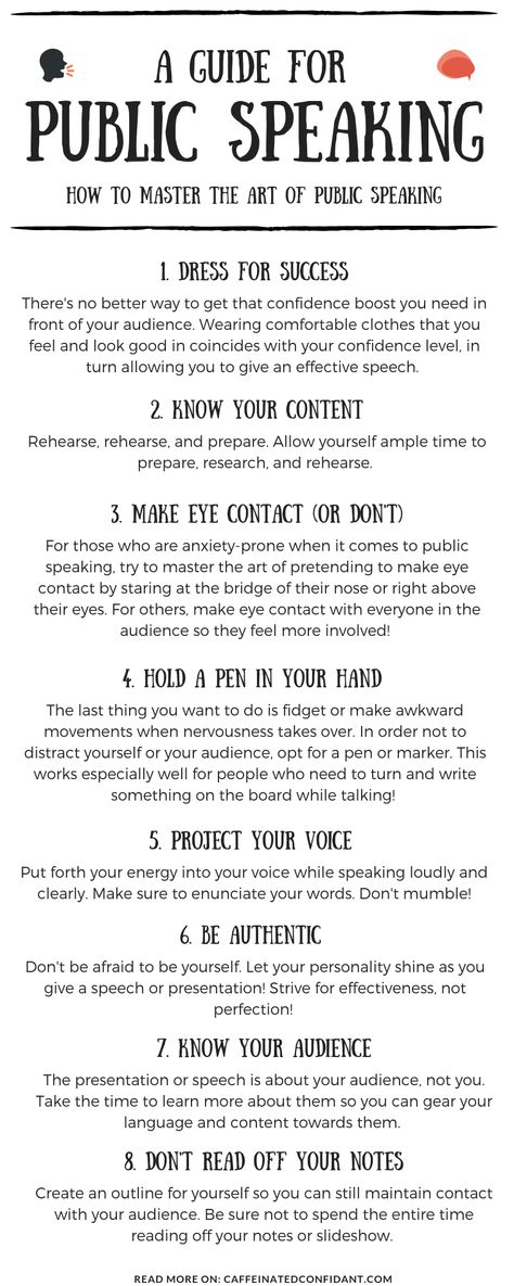 #publicspeaking #infographic #speaking #audience #caffeinatedconfidant #tips #tuesday #career #productivity #teachers #students Public Speaking Tips Presentation, Speech Tips Public Speaking, Speaking In Front Of Audience, Presentation Tips Public Speaking, Public Speaking Illustration, Public Speaking Aesthetic, Public Speaking Topics, How To Be More Organized, Good Leadership Skills