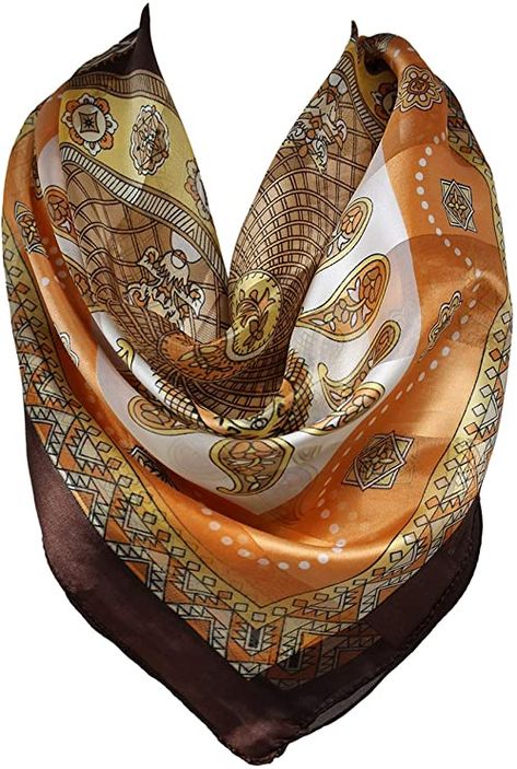 Brown Bandana, Scarf Aesthetic, Bandana Neck Scarf, Ladies Head Scarf, Bandana Neck, Silk Headscarf, Head Scarves, Silk Bandana, Scarf Head