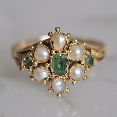 Georgian Engagement Rings, Victorian Wedding Ring Antique Jewelry, Pearl Engagement Ring Vintage Victorian, Vintage Victorian Engagement Rings, Vintage Pearl Engagement Ring, Emerald And Pearl Engagement Ring, Vintage Engagement Rings Emerald, Victorian Rings Engagement, Georgian Engagement Ring