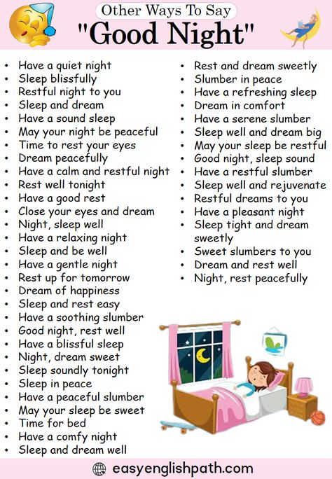 35 Different Ways to Say “Good Night” In English. Ways to Say “Good Night” In English How To Say Good Night In Different Ways, Different Ways To Say Goodnight, Cute Ways To Say Goodnight, Way To Say Good Night, Ways To Say Goodnight, Good Night Snap, Good Night Words, Goodnight Texts, Sweet Text