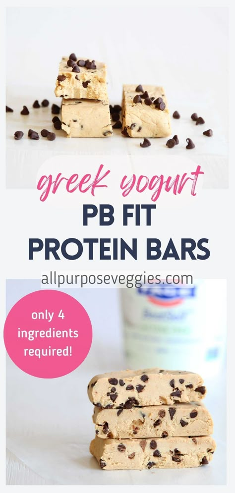 Say hello to Greek Yogurt PB Fit Protein Bars! Made with a combination of protein powder, powdered peanut butter, greek yogurt, and chocolate chips, these bars are not only delicious but also packed with the nutrition your body needs. Whether you're hitting the gym, heading to work, or just need a quick snack on-the-go, these bars are the perfect solution. #healthysnack #proteinbars #energybars #greekyogurtrecipes #lowcarbsnacks #pbfit #pb2 #peanutbutterbars Low Cal Granola Bars 100 Calories, Yogurt Protein Bars, Peanut Butter Greek Yogurt, Protein Popsicles, Protein Bars Recipe, Peanut Butter Powder Recipes, Ella Vegan, Pb2 Recipes, Yogurt Protein