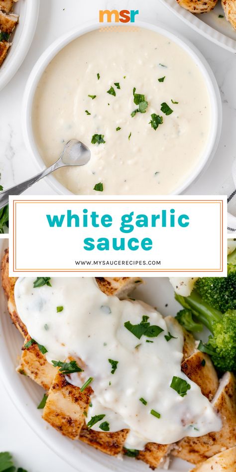 White Garlic Sauce Sauces For Salmon, White Garlic Sauce, Chicken White Sauce, Sauces For Chicken, Best Sauce Recipe, Chili Oil Recipe, Garlic Sauce Recipe, White Sauce Recipes, Garlic Cream Sauce