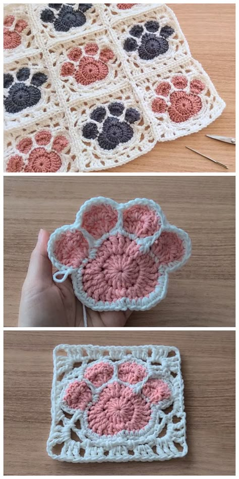 Paw Crochet, Crocheted Dog, Granny Square Crochet Patterns Free, Stitches Crochet, Confection Au Crochet, Crochet Blanket Designs, Pola Amigurumi, Crochet Design Pattern, Cardigan Crochet