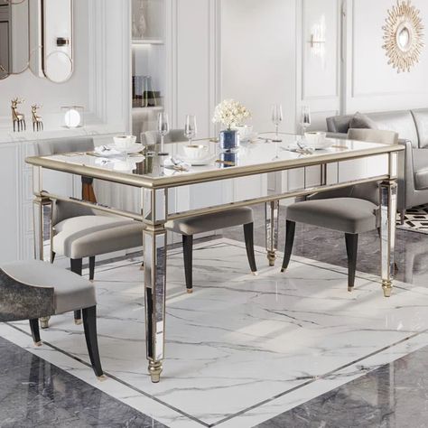 Sharpsburg Dining Table Glass Wood Table, Dining Table Rectangle, Table For Dining Room, Dining Table Gold, Glass Round Dining Table, Gold Dining, Glam Modern, Glass Top Dining Table, Dinner Room