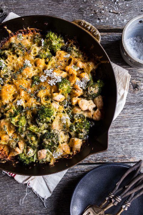 Chicken and Broccoli Skillet Bake - Healthy comfort food at its best! An easy, light yet satisfying meal, great any time of the year. Chicken And Broccoli Skillet, Broccoli Skillet, Half Baked Harvest Recipes, Chicken And Broccoli, Spiralizer Recipes, Harvest Recipes, Half Baked, Half Baked Harvest, Healthy Comfort Food