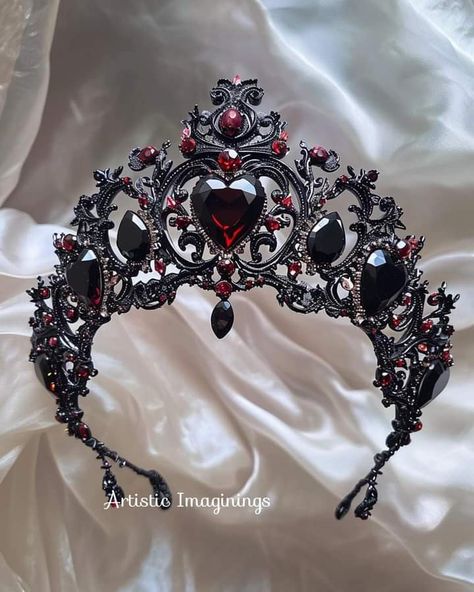 Crown Dark Aesthetic, Black Tiara Gothic, Black And Red Crown, Red Queen Crown, Vampire Crown, Persephone Queen Of The Underworld, Goth Crown, Queen Of Hearts Crown, Victorian Crown