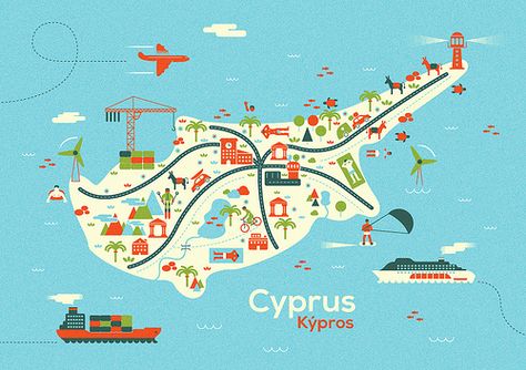 Day 1: Depart for Cyprus! Get to know your other delegates and arrive in Cyprus at the Paphos international airport! Cyprus Map, Cyprus Island, Cyprus Holiday, Travel Infographic, Ayia Napa, Holiday Places, Paphos, Country Maps, Illustrated Map