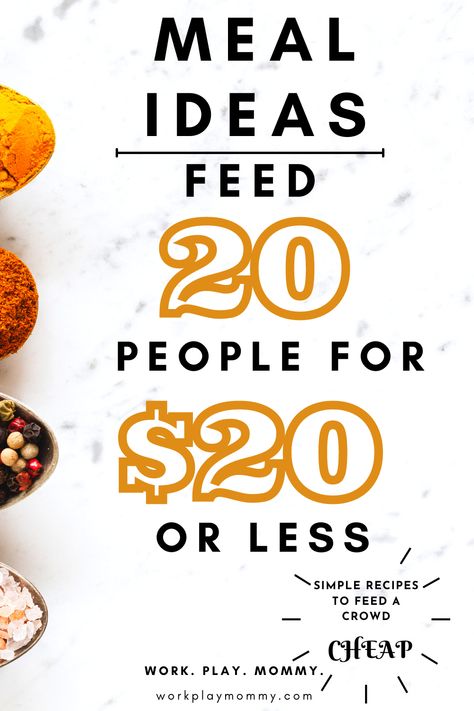 Feed 20 People, Cheap Meals For A Crowd, Easy Large Group Meals, Meal Ideas For A Crowd, Beach House Meals, Food Bars For Parties, Meals In Bulk, Cheap Catering, Party Foods For A Crowd