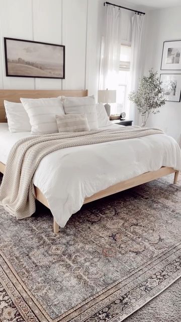 Rug On Carpet, Beige Carpet Bedroom, Bedroom Rugs Under Bed, Rug Under Bed, Grey Carpet Bedroom, Innovative Design Ideas, Carpet And Rug, Timeless Bedroom, Beige Bedroom