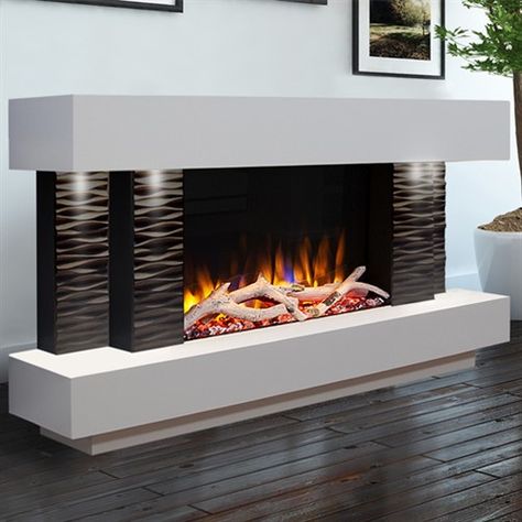 Artificial Fireplace Living Rooms, Large Electric Fireplace, Modern Fireplace Ideas Living Rooms, Realistic Electric Fireplace, Artificial Fireplace, Electric Fire Suites, Electric Fireplace Suites, Luxury Fireplace, Modern Electric Fireplace