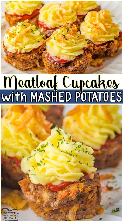 Meatloaf Cupcake, Meatloaf Sides, Mini Meatloaf Muffins, Mini Meatloaf Recipes, Meatloaf Cupcakes, Potatoes Dinner, Mini Meatloaves, Beef Potatoes, Meatloaf Muffins