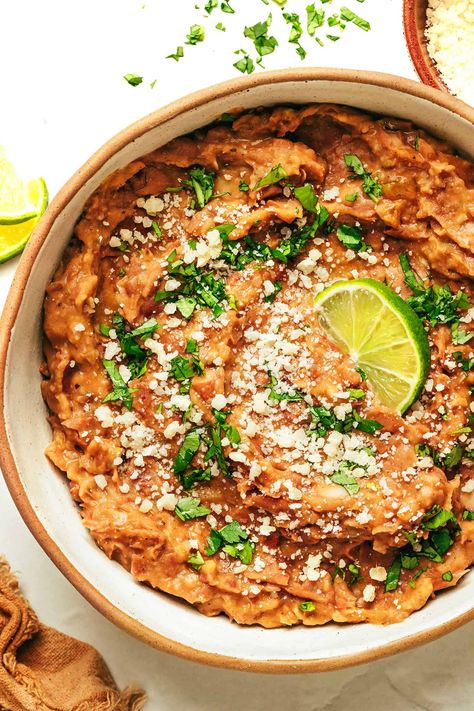 Refried Beans Authentic, Creamy Black Beans, Best Refried Beans, Rice And Refried Beans, Tex Mex Vegetarian Recipes, Refried Beans Black Bean, Refried Beans Recipe Healthy, Refried Beans Homemade, Doctored Up Refried Beans