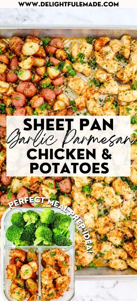 Garlic Parmesan Chicken And Potatoes, Parmesan Chicken And Potatoes, Sheet Pan Dinners Healthy, Pan Chicken Breast, Meal Prep Chicken, Chicken Breast Oven, Baked Garlic Parmesan Chicken, Sheet Pan Meals Chicken, Oven Baked Chicken Breasts