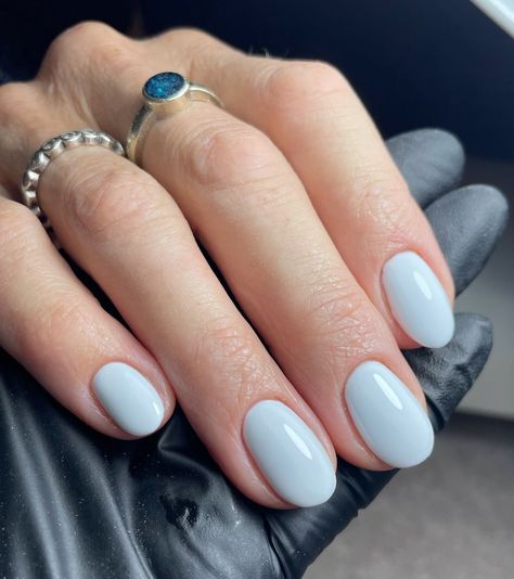 Oval Summer Nails 2024, Bridal Nails With Blue, Short Blueberry Milk Nails, Short Dip Nails Purple, Blue Nail Dip Powder, Nail Inspo For Pale Skin, Light Blue Shellac Nails, Light Blue January Nails, Light Purple Blue Nails