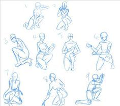 Body positions, fighting, stances, text, kneeling; How to Draw Manga/Anime Pose Reference Kneeling Down, Drawing Body Poses Kneeling, Character Kneeling Reference, Woman Kneeling Reference, Sitting With One Knee Up Pose, Kneeling Reference Drawing, Anime Kneeling Poses, How To Draw Someone Kneeling, Dodging Pose Reference Drawing