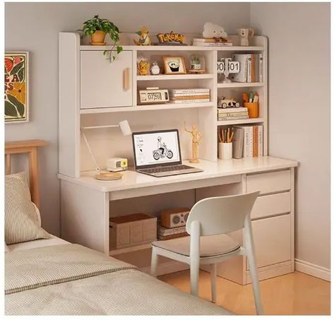 9 Desk Ideas for Small Spaces | The Best Small Desk Setups 11 Small Study Room Design Home Office, Cool Teenage Girl Desks, Bedside Table Desk Combo, Teen Girl Desk Ideas Study Areas, Desk Ideas For Small Spaces Bedroom, Study Table Design Bedroom Modern, Girls Desks In Bedroom, Desk Small Bedroom, Girl Desk Ideas