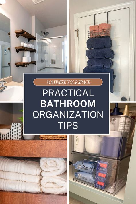 How to organize a small bathroom with these 14 practical small bathroom organization tips and and ideas. How To Utilize Small Bathroom Space, Skadis Bathroom Ideas, Tiny Bathroom Closet Ideas, Storage Idea For Small Bathroom, Women’s Bathroom Organization, Tiny Bathroom Storage Solutions, Bathroom Decorative Storage, Small Bath Organization Ideas, Storage Ideas For Tiny Bathrooms