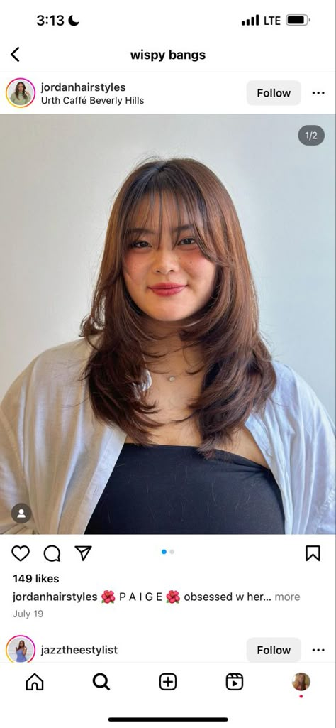 Butterfly Haircut Plus Size, Broad Shoulders Haircut, Short Haircuts For Asian Hair, Long Haircut Unstyled, Hush Cut For Round Face, Wispy Layered Hair Medium, Long Haircut For Chubby Face, Bangs For Round Chubby Face, Short Asian Hair Round Face