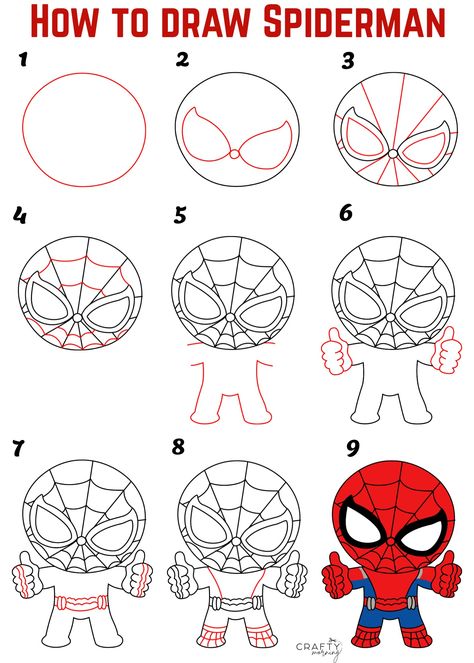 How to Draw Spiderman for Kids - Crafty Morning Spiderman Cartoon Drawing, How To Draw Spiderman, Drawing Spiderman, Draw Spider, Spiderman Sketches, Lego Spiderman, Spider Drawing, Crafty Morning, Baby Spiderman