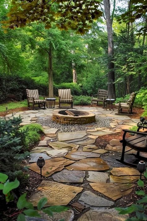 How inviting does a rustic garden patio sound? I created one with natural stone, a cozy fire pit, and durable furniture that’s perfect for gathering with friends or relaxing alone. The timeless charm of the space makes it feel so welcoming. Add this idea to your backyard and enjoy the warmth and beauty of rustic style. Dream House Vision Board, Natural Fire Pit, Cozy Fire Pit, Secret Garden Ideas, House Vision Board, Rustic Fire Pits, Gathering With Friends, Stone Patio, Patio Fire Pit