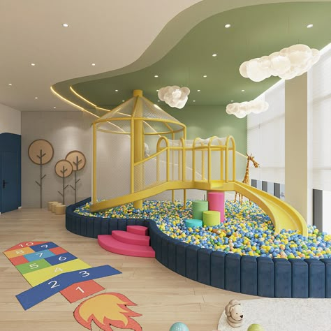 KID CLUB :: Behance Inside Playground, Daycare Design Ideas, Daycare Room Design, Infant Room Daycare, Kids Church Rooms, Indoor Playground Design, Kindergarten Interior, Indoor Play Area, Interior Design Industrial